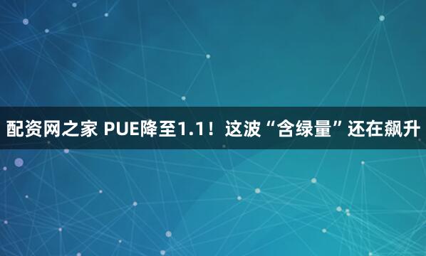 配资网之家 PUE降至1.1！这波“含绿量”还在飙升