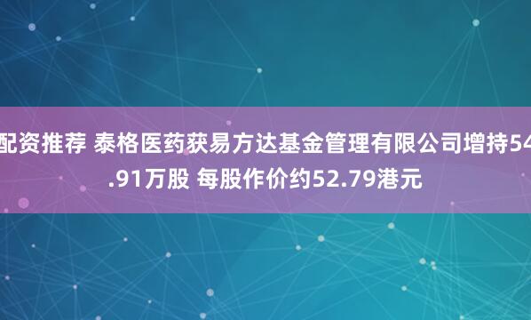 配资推荐 泰格医药获易方达基金管理有限公司增持54.91万股 每股作价约52.79港元